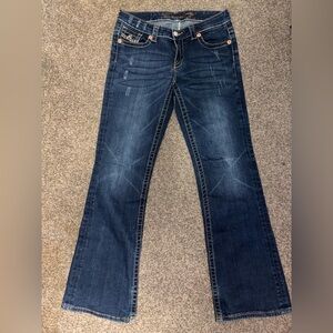 Seven7 Women's Bootcut Jeans Blue Medium Wash Distressed Embroidered size 29